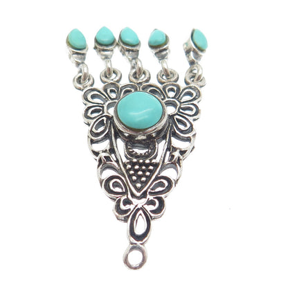 925 Sterling Silver Vintage Sleeping Beauty Turquoise Gem Ethnic Amulet Pendant