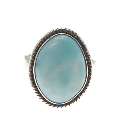 925 Sterling Silver Vintage Southwestern Real Cabochon Larimar Ring Size 7.5