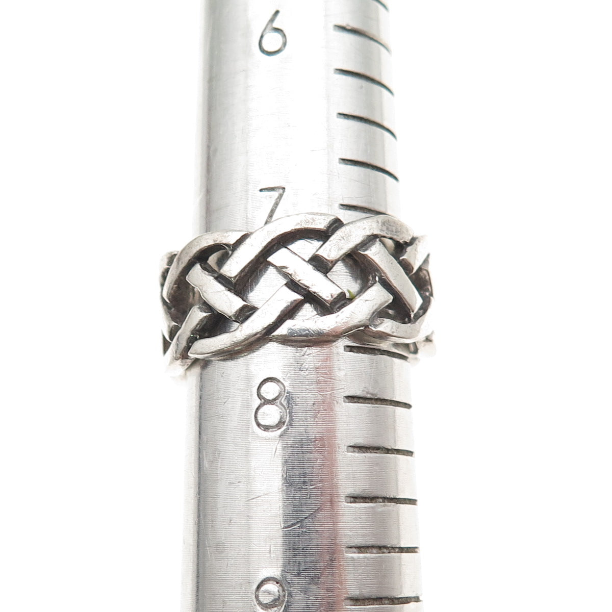 925 Sterling Silver Vintage Celtic Woven Oxidized Band Ring Size 7.75