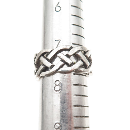 925 Sterling Silver Vintage Celtic Woven Oxidized Band Ring Size 7.75