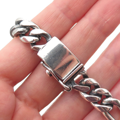 925 Sterling Silver Vintage Mexico Heavy 57.6g Figaro Link Oxidized Bracelet 8"