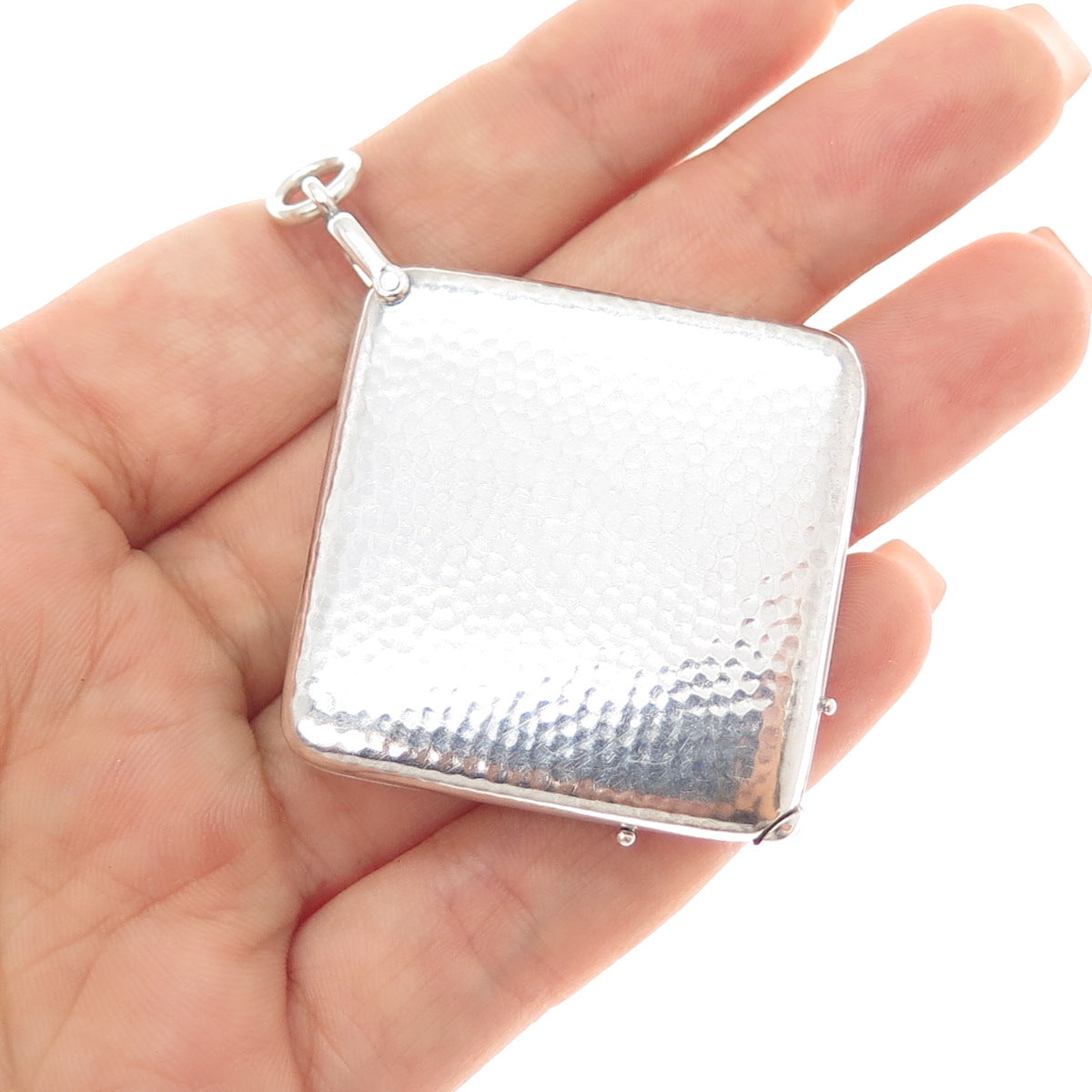 800 Silver Antique Art Deco European Hammered Slide Locket Chatelaine Pendant