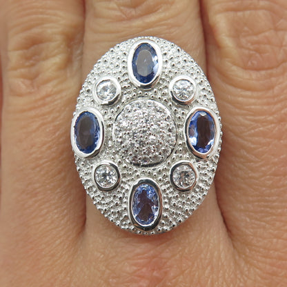 DSMK 925 Sterling Silver White Topaz & Tanzanite Gem Statement Ring Size 7.25
