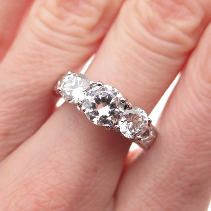 925 Sterling Silver Round-Cut C Z Floral Engagement Ring Size 6