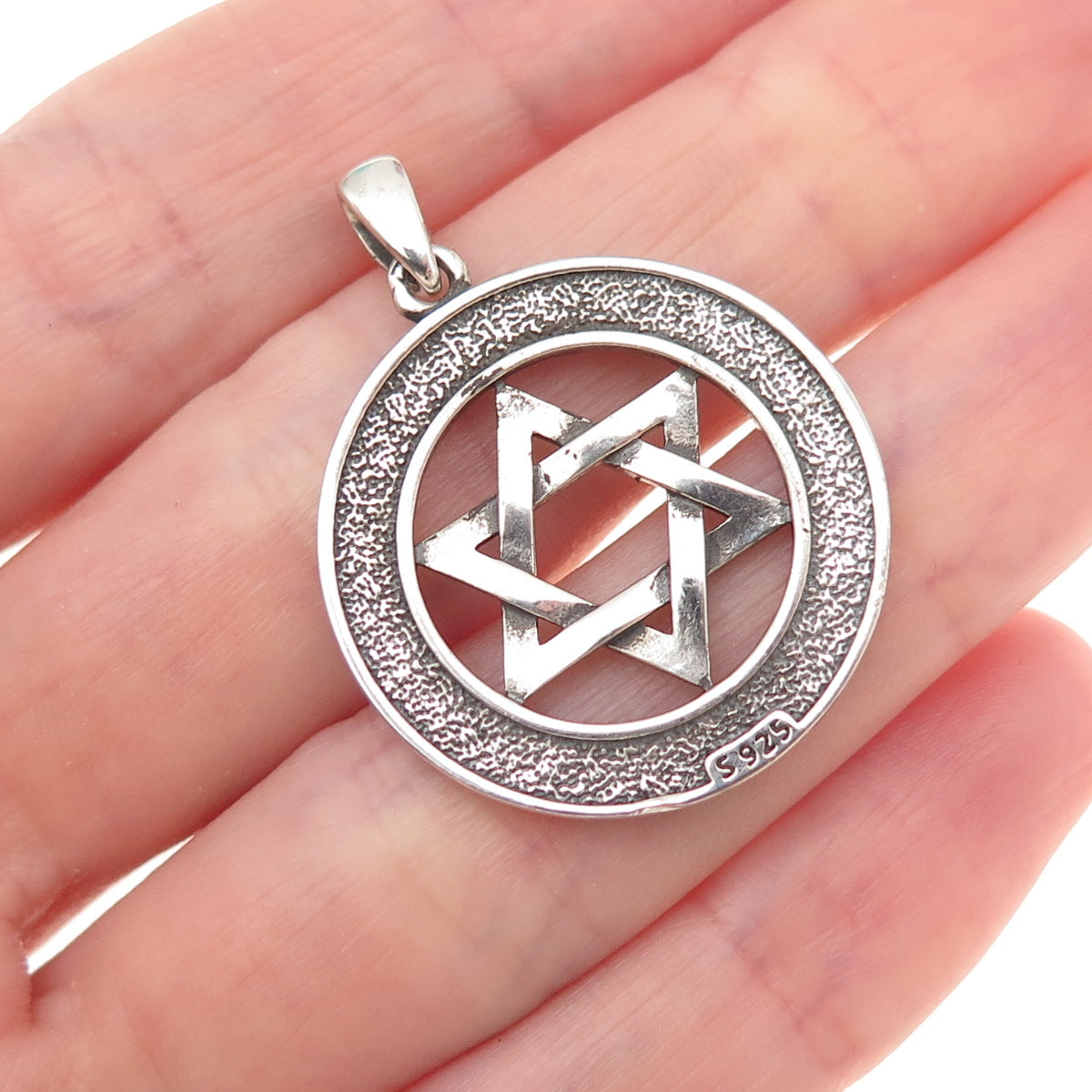 925 Sterling Silver Vintage Shema Israel Star of David Oxidized Charm Pendant