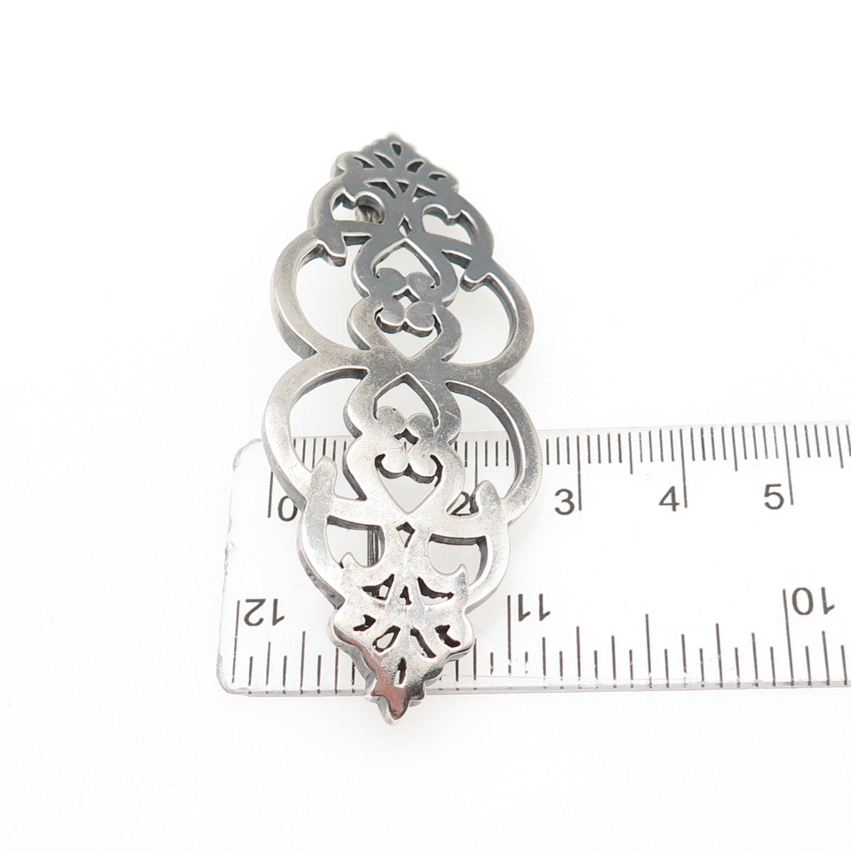 925 Sterling Silver Vintage Modernist Orante Floral Oxidized Pin Brooch