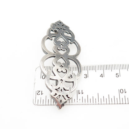 925 Sterling Silver Vintage Modernist Orante Floral Oxidized Pin Brooch