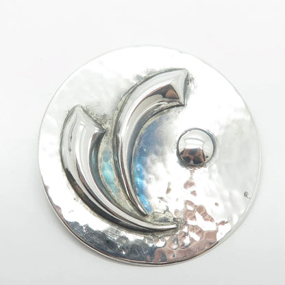 925 Sterling Silver Vintage Hammered Round Pin Brooch