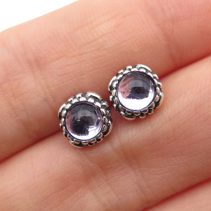 925 Sterling Silver Purple Glass Oxidized Stud Earrings