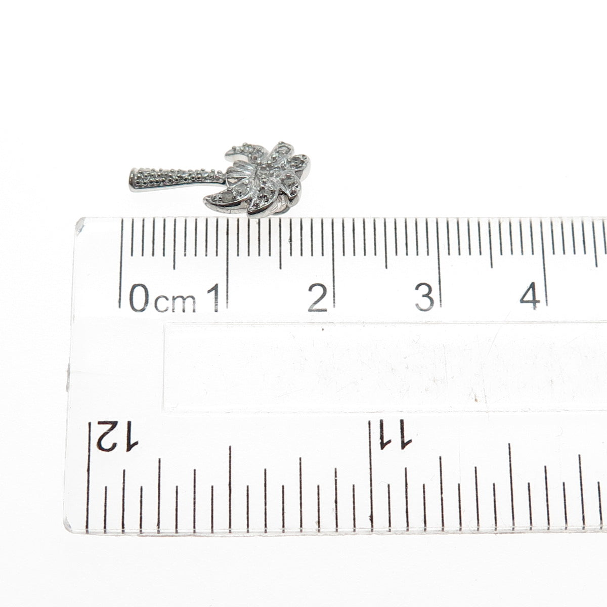 925 Sterling Silver Real Round-Cut Diamond Palm Mini Slide Charm Pendant