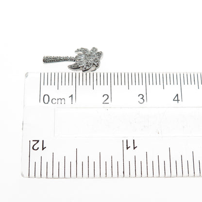 925 Sterling Silver Real Round-Cut Diamond Palm Mini Slide Charm Pendant