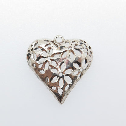 CHAPAL ZENRAY 925 Sterling Silver Vintage Flower Heart Charm Pendant
