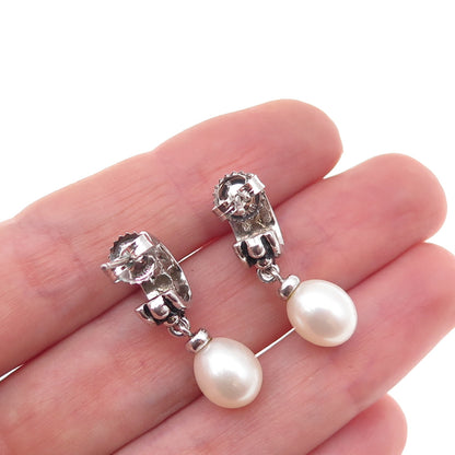 Honora 925 Sterling Silver Vintage Real Pearl Oxidized Dangle Earrings