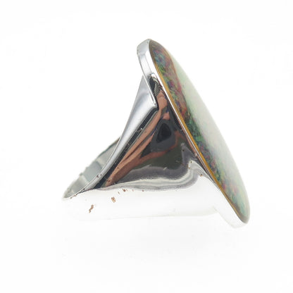 925 Sterling Silver Enamel Pressed-Painted Oval Statement Ring Size 8.5