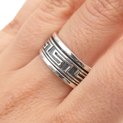 925 Sterling Silver Vintage Greek Maze Oxidized Rotating Band Ring Size 9