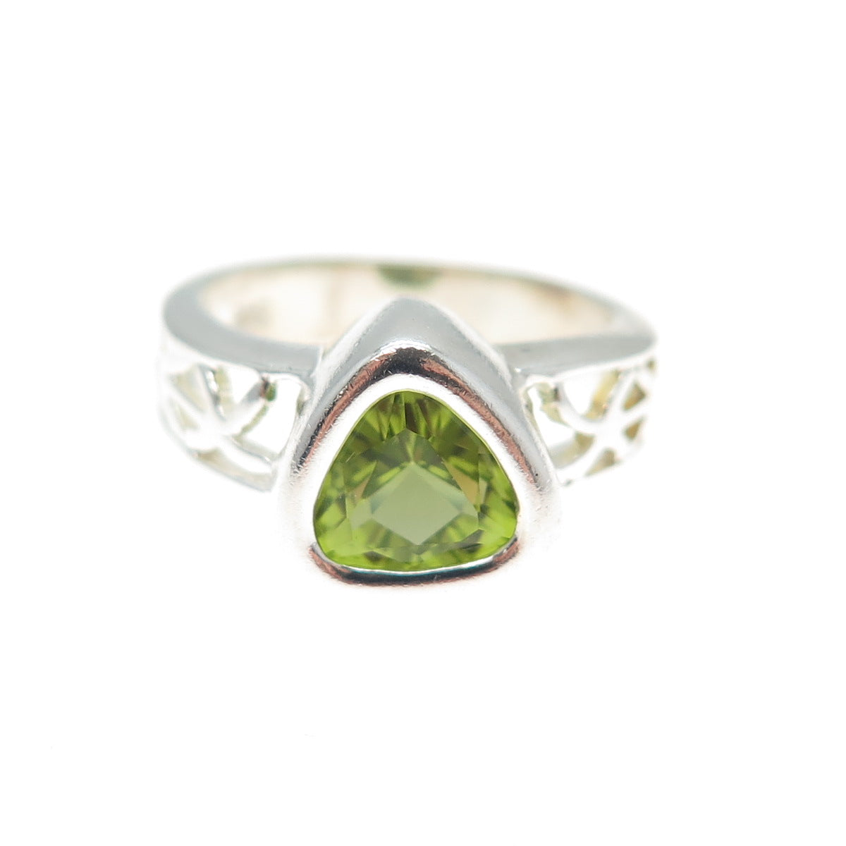 CLYDE DUNEIER CID Sterling Silver Vintage Real Triangle-Cut Peridot Ring Size 6