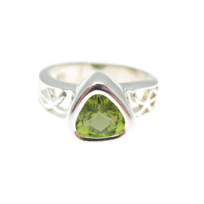 CLYDE DUNEIER CID Sterling Silver Vintage Real Triangle-Cut Peridot Ring Size 6