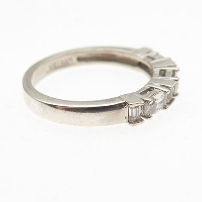 925 Sterling Silver Oval & Emerald-Cut C Z Half Eternity Band Ring Size 8.25