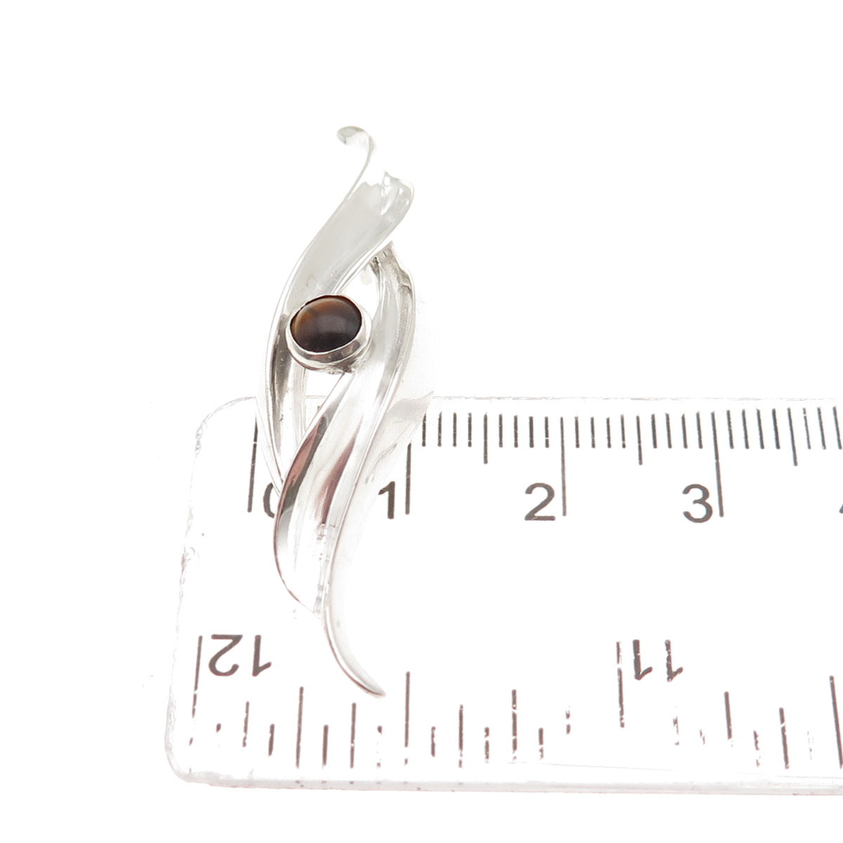 925 Sterling Silver Vintage Real Tiger Eye Modernist Floral Slide Pendant