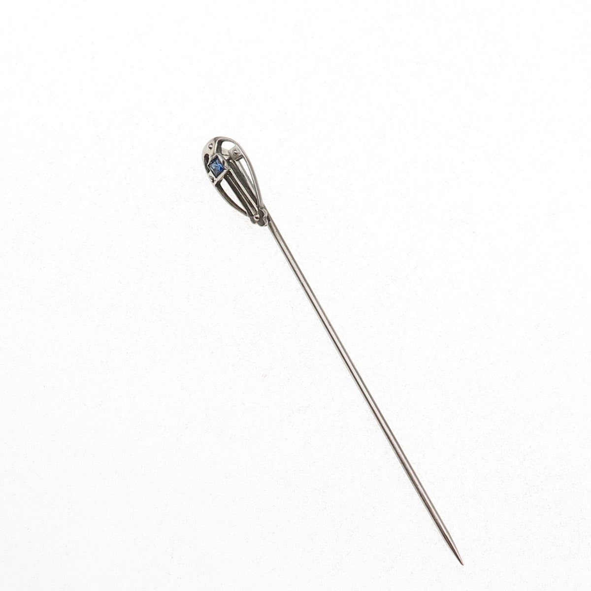Silver-Plated Antique Art Deco Blue Rhinestone Teardrop Oxidized Lapel Pin