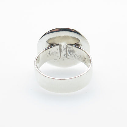 BARONI 925 Sterling Silver Vintage Real Pearl Modernist Hammered Ring Size 7.25