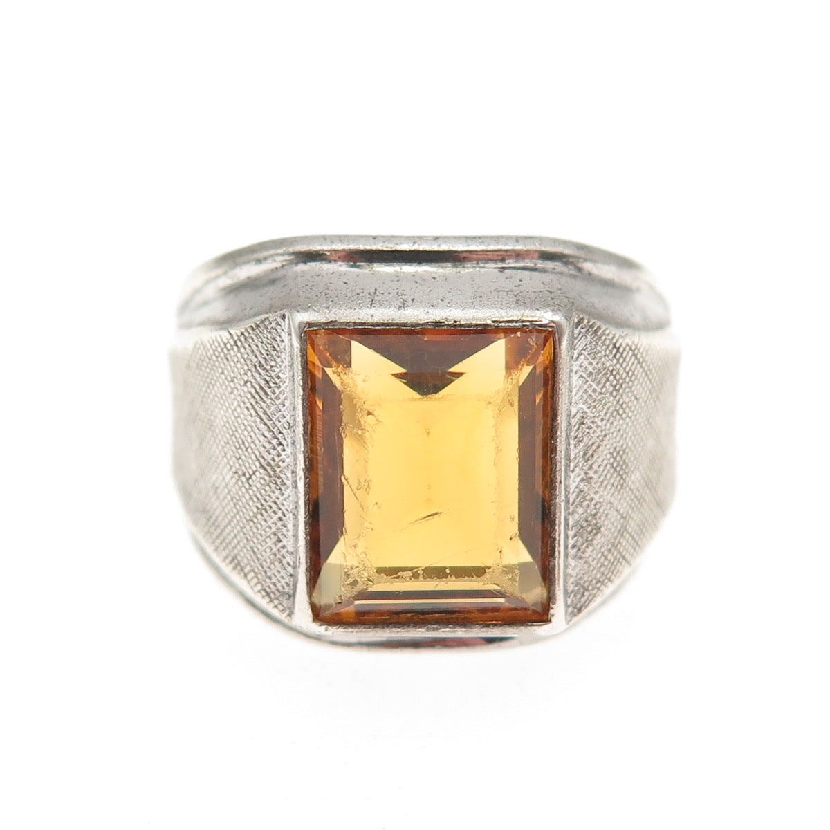 Vargas Sterling Silver Antique Art Deco Emerald-Cut Yellow C Z Ring Size 6.75