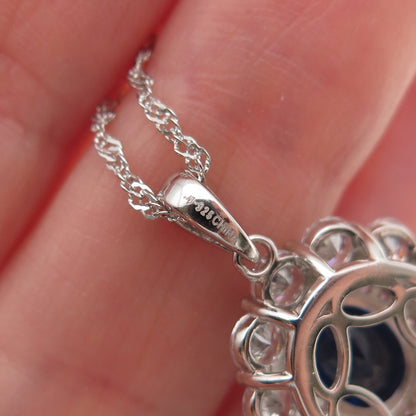 925 Sterling Silver Blue & White C Z Singapore Chain Necklace 18-20"