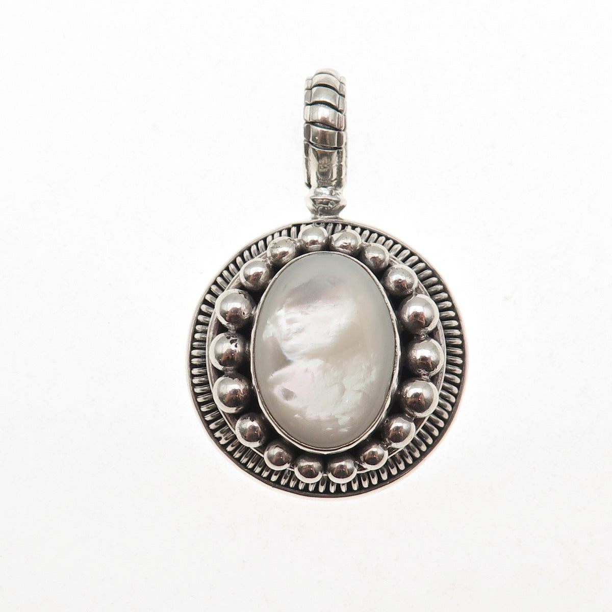 Suarti Bali 925 Sterling Silver Vintage Real MOP Beaded Oxidized Charm Pendant