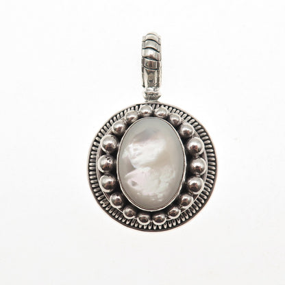 Suarti Bali 925 Sterling Silver Vintage Real MOP Beaded Oxidized Charm Pendant