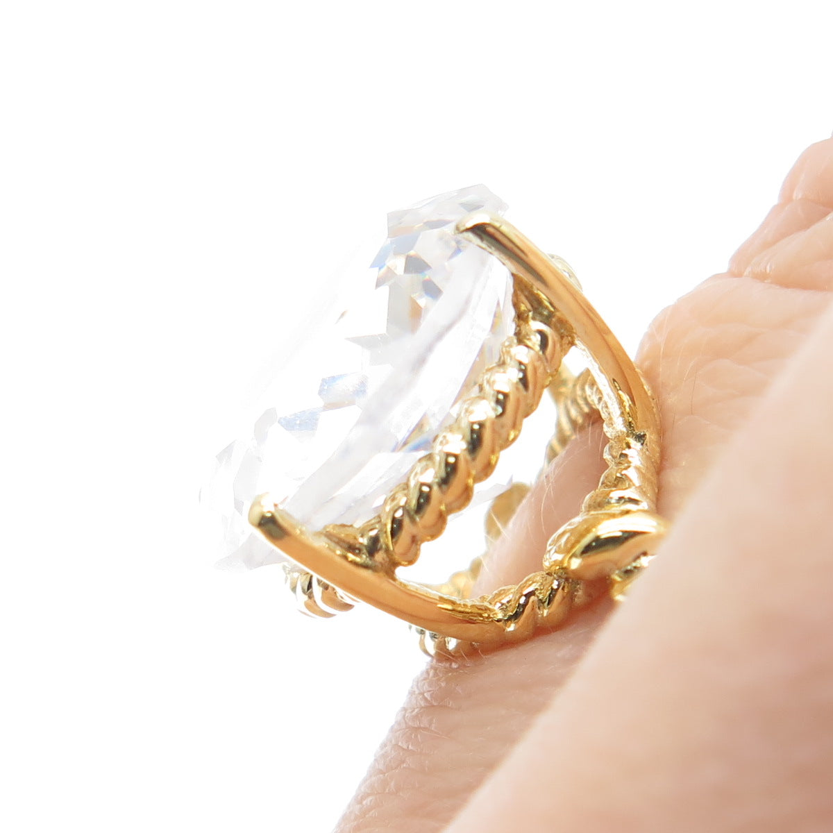 DSMK 925 Sterling Gold Plated Round-Cut C Z Twisted Engagement Ring Size 6