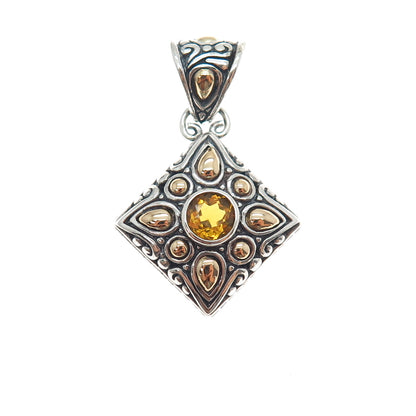 SAMUEL BENHAM BJC 925 Sterling Silver 18K Gold Vintage Real Citrine Pendant