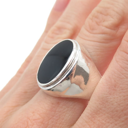 925 Sterling Silver Vintage Real Black Onyx Signet Ring Size 11.5