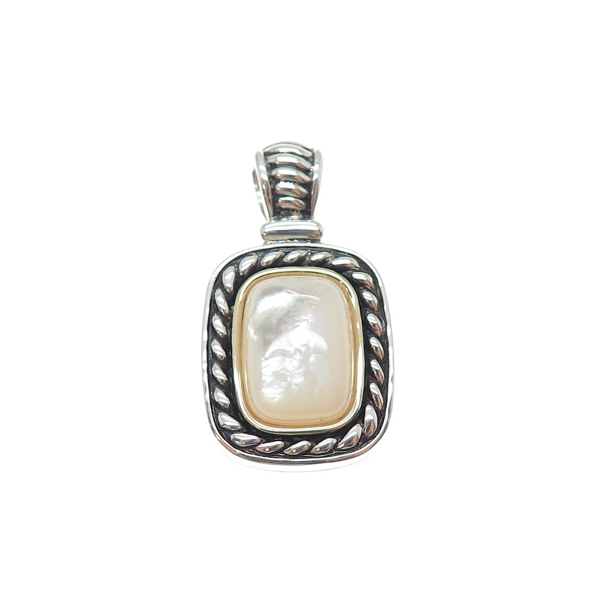 14K Gold 925 Sterling Silver Vintage Real MOP Oxidized Charm Pendant