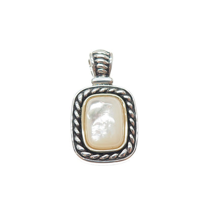 14K Gold 925 Sterling Silver Vintage Real MOP Oxidized Charm Pendant
