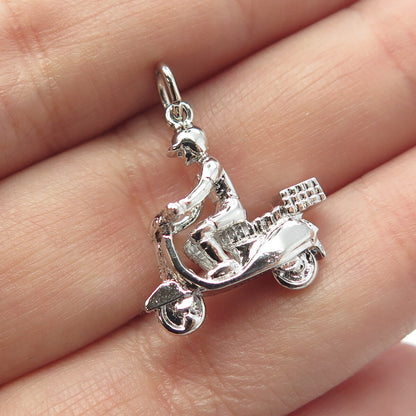 925 Sterling Silver Vintage Bermuda Man On A Motor Scooter Charm Pendant