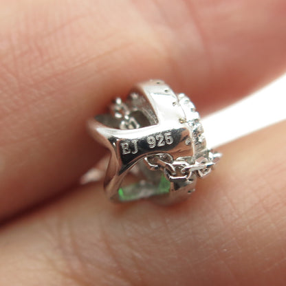 925 Sterling Silver Multi-Cut Green & White C Z Cable Chain Necklace 16"