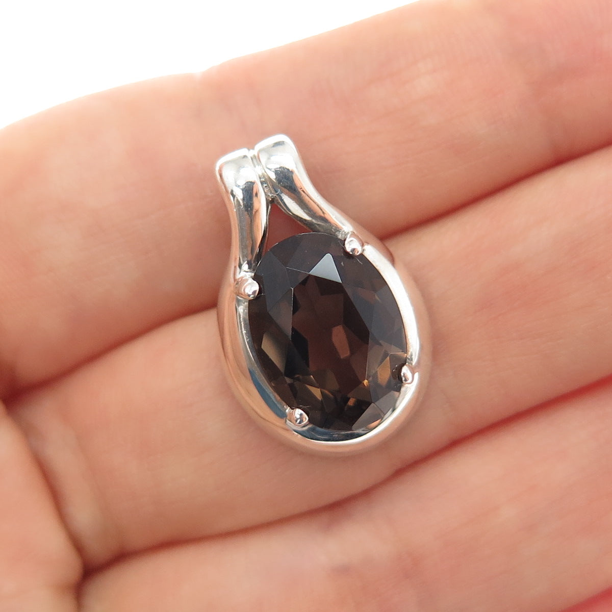 KABANA 925 Sterling Silver Vintage Real Smoky Quartz Slide Charm Pendant