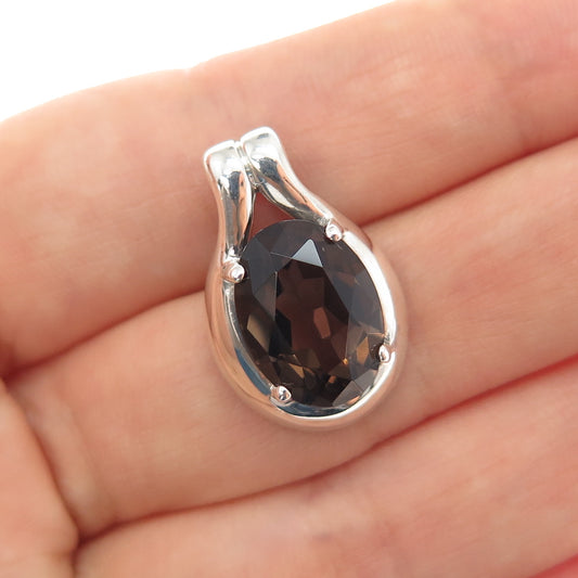 KABANA 925 Sterling Silver Vintage Real Smoky Quartz Slide Charm Pendant