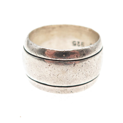 925 Sterling Silver Vintage Mexico Oxidized Wide Band Ring Size 9.75