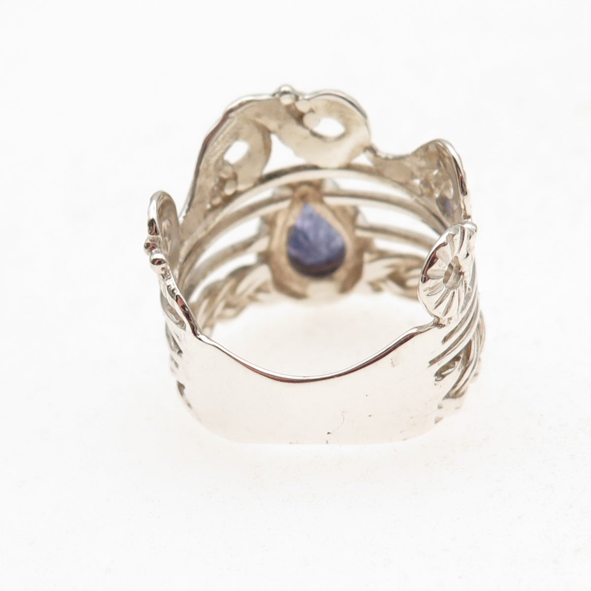925 Sterling Silver Real Pear-Cut Tanzanite Oxidized Ring Size 8.5