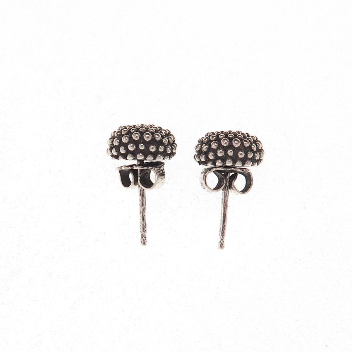 925 Sterling Silver Vintage Granulated Ball Oxidized Stud Earrings
