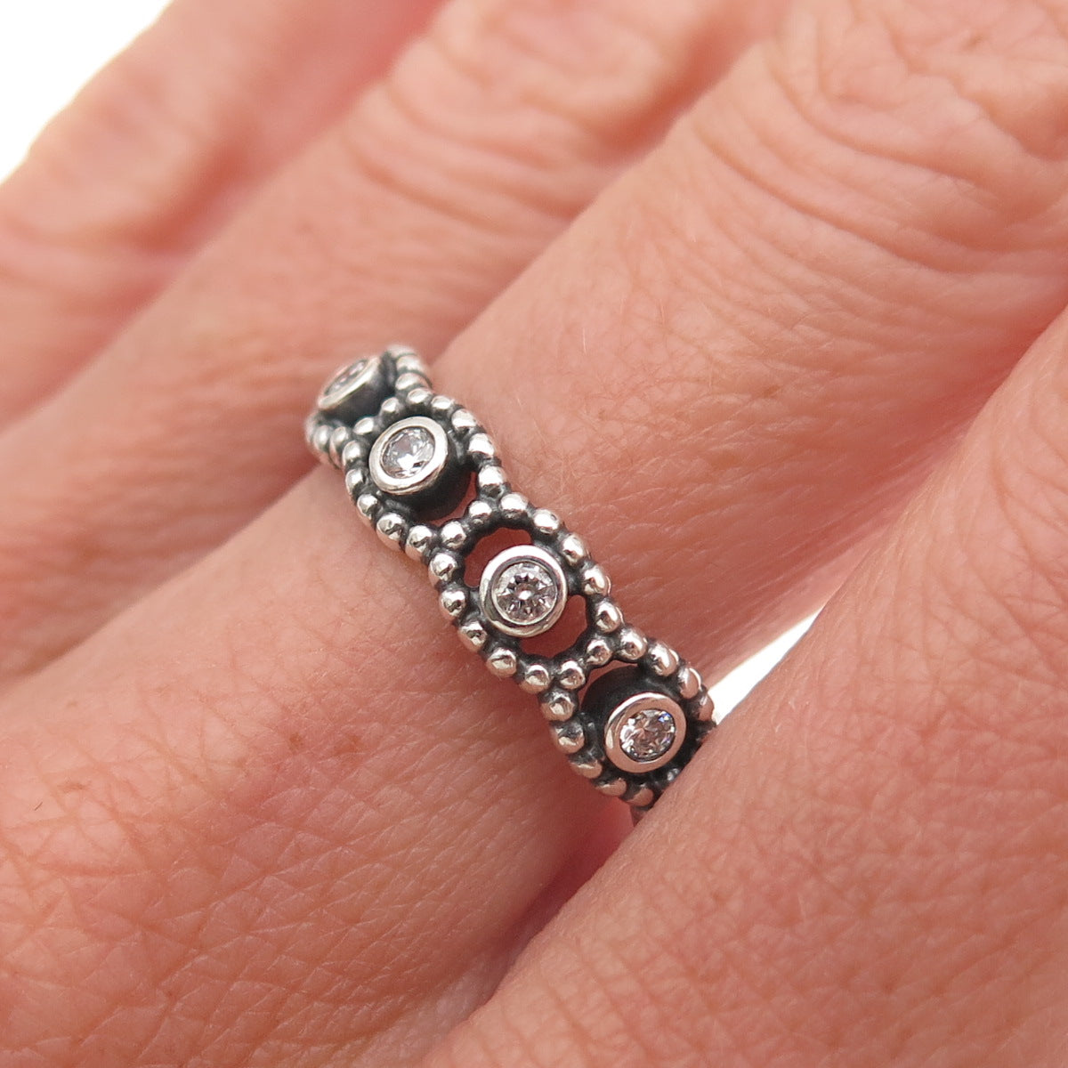 Pandora 925 Sterling Silver Round-Cut C Z Her Majesty Band Ring Size 9.25