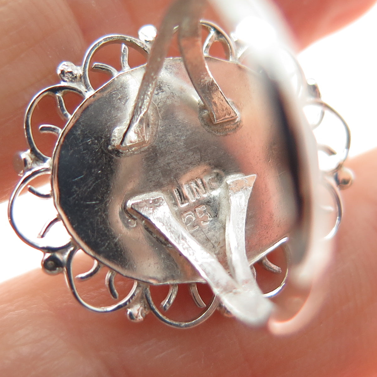 925 Sterling Silver Vintage Faux Turquoise Filigree Flower Ring Size 5