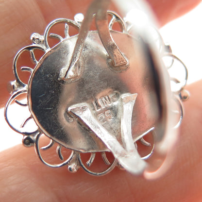 925 Sterling Silver Vintage Faux Turquoise Filigree Flower Ring Size 5