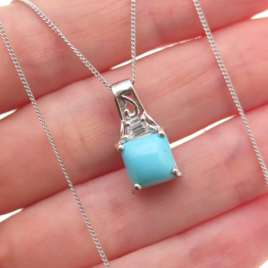 Chuck Clemency 925 Sterling Silver Real Turquoise White Topaz Chain Necklace 20"