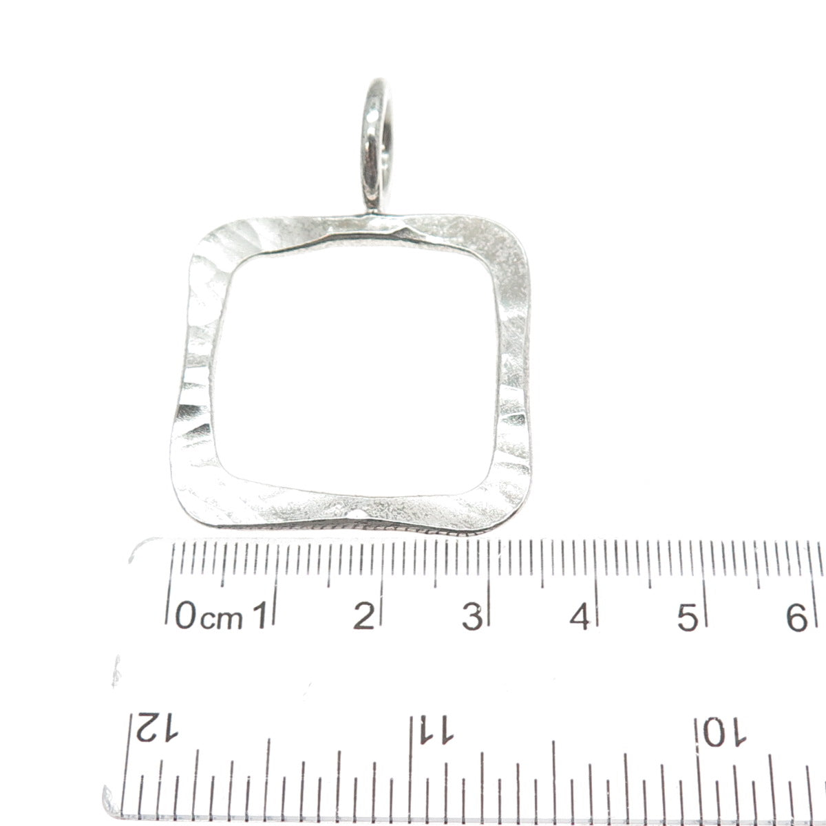 925 Sterling Silver Vintage RN Modernist Hammered Square Charm Pendant