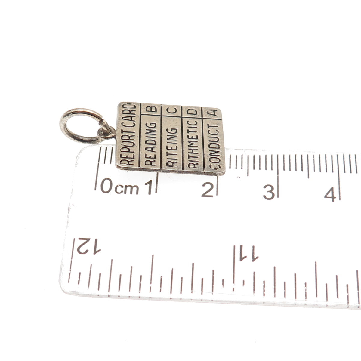 WELLS 925 Sterling Silver Vintage Report Card Oxidized Mini Charm Pendant