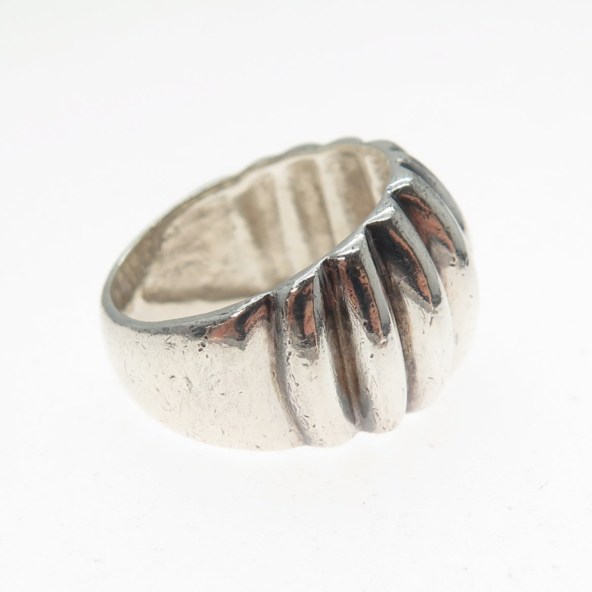 925 Sterling Silver Vintage Modernist Ribbed Dome Oxidized Ring Size 6.5