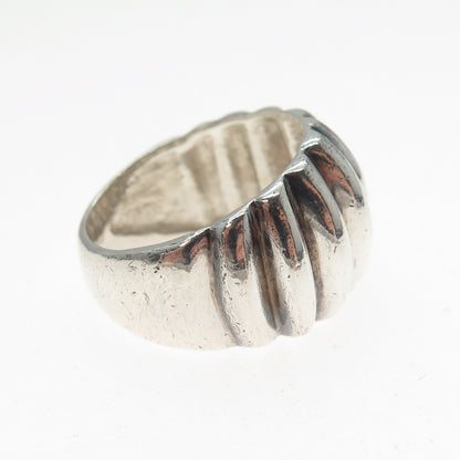 925 Sterling Silver Vintage Modernist Ribbed Dome Oxidized Ring Size 6.5