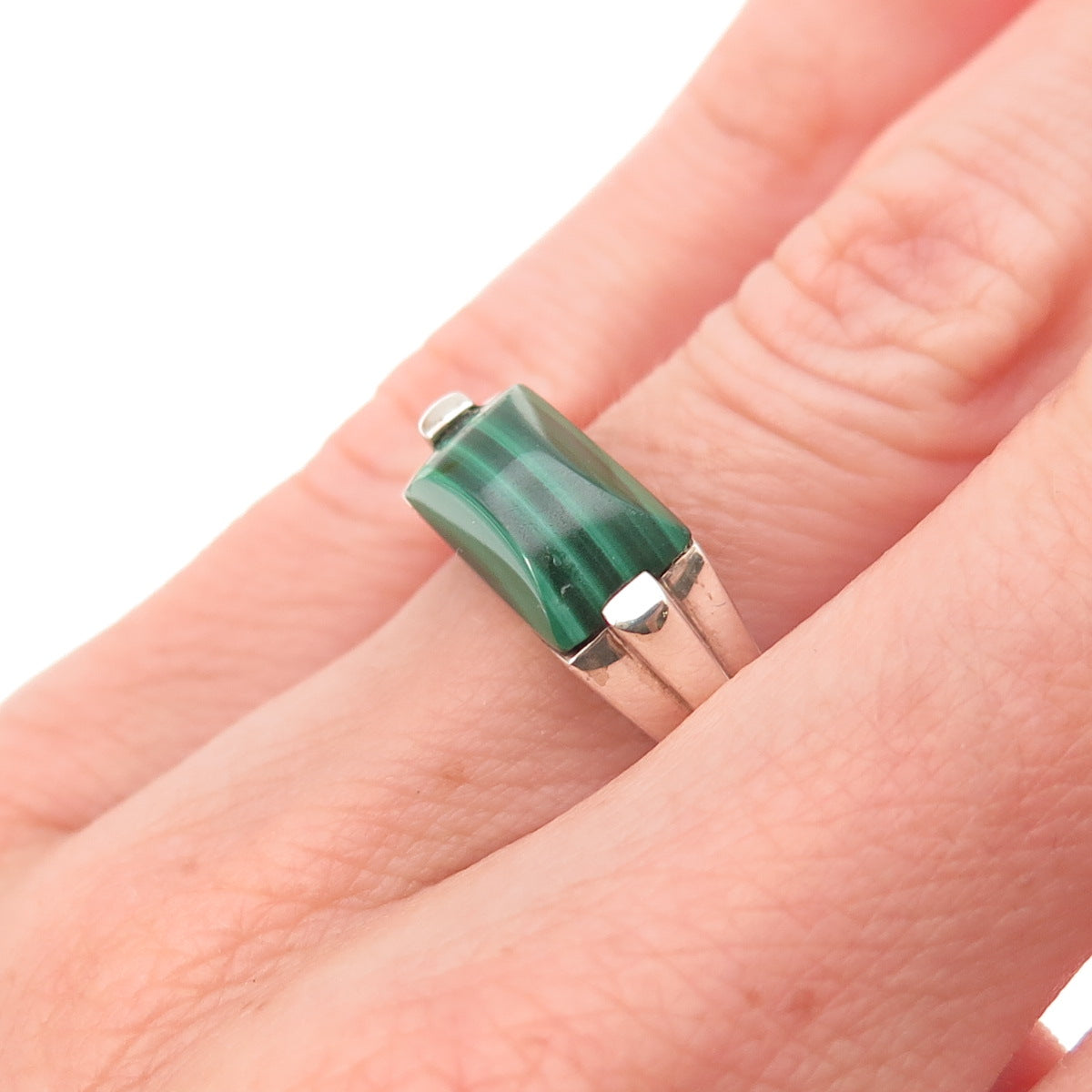 Michelle Albala 925 Sterling Silver Vintage Real Malachite Modernist Ring Size 5